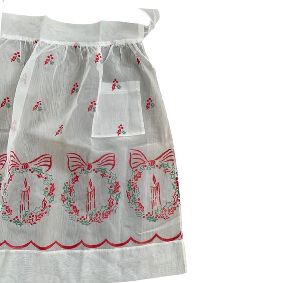 Vintage Sheer Christmas Holiday Candle Wreath Half Apron - Picture 3 of 9